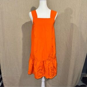 LOFT Linen Blend Orange Square Neck Flounce Tierred Dress Small
